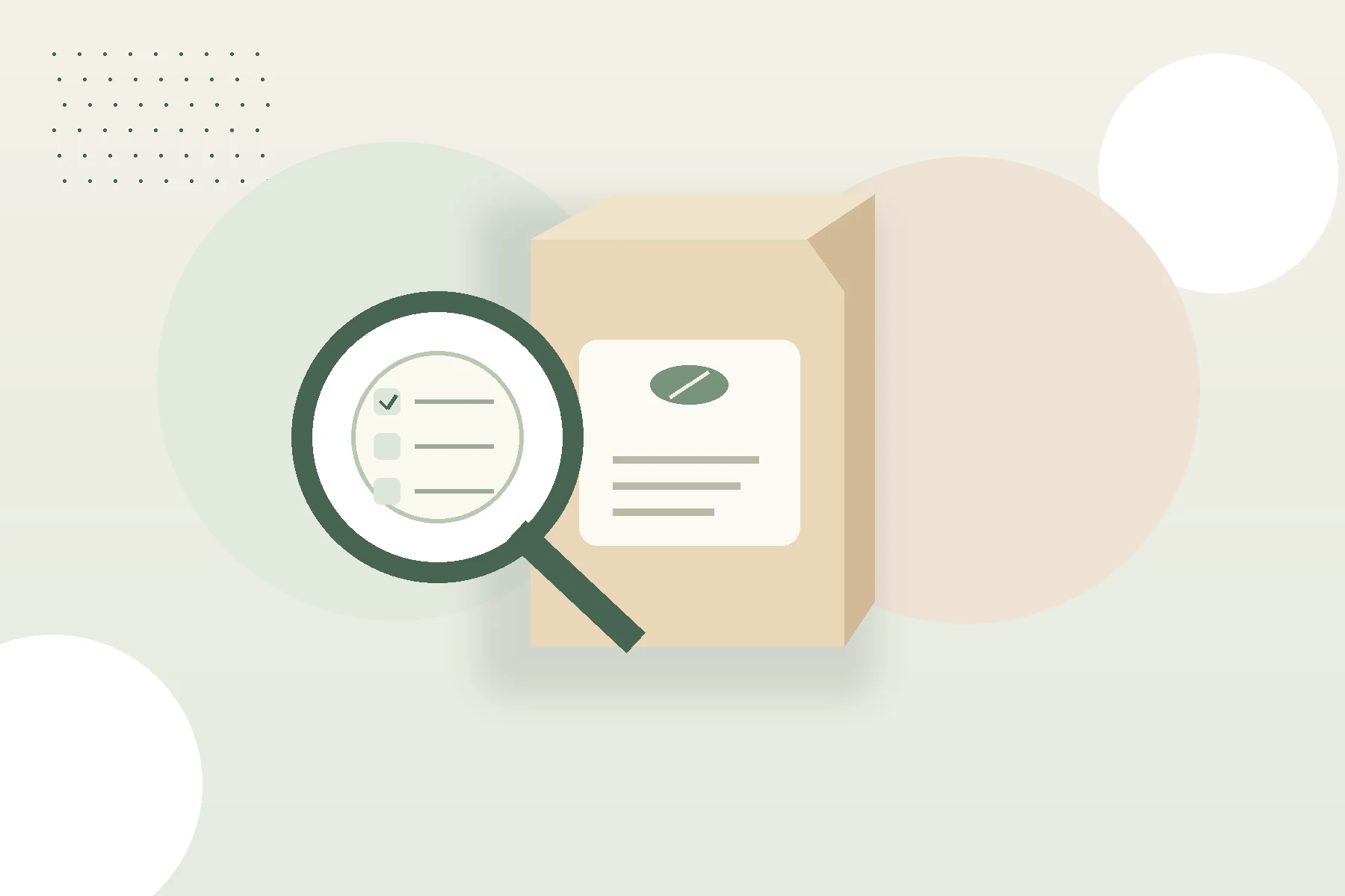Illustration of a generic package label examined through a magnifying glass.