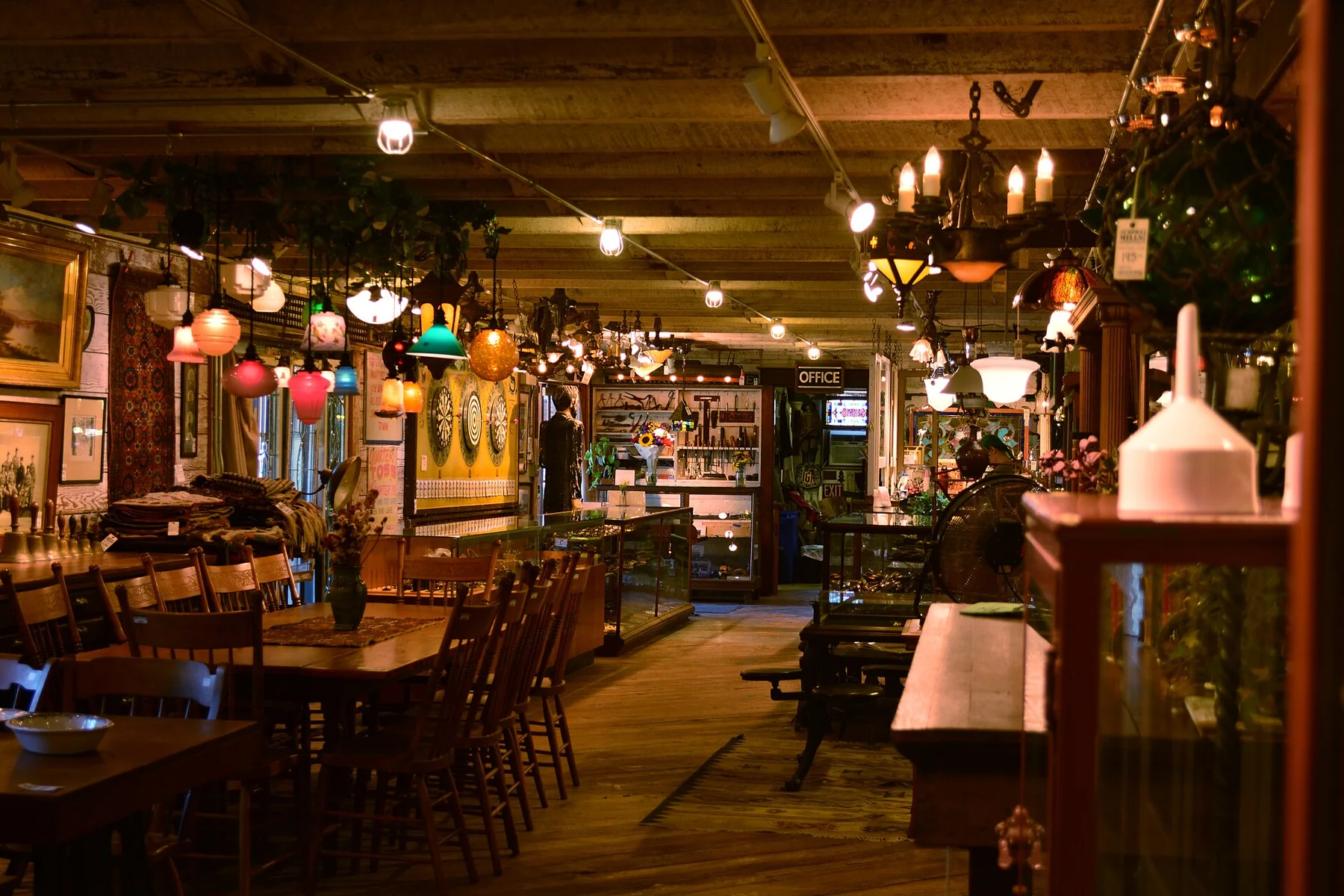 Architectural salvage materials are displayed inside a reuse warehouse.