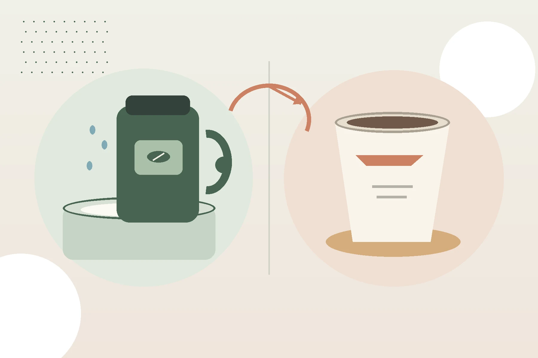 Illustration comparing a reusable travel mug and a single-use cup beside a rinse basin.